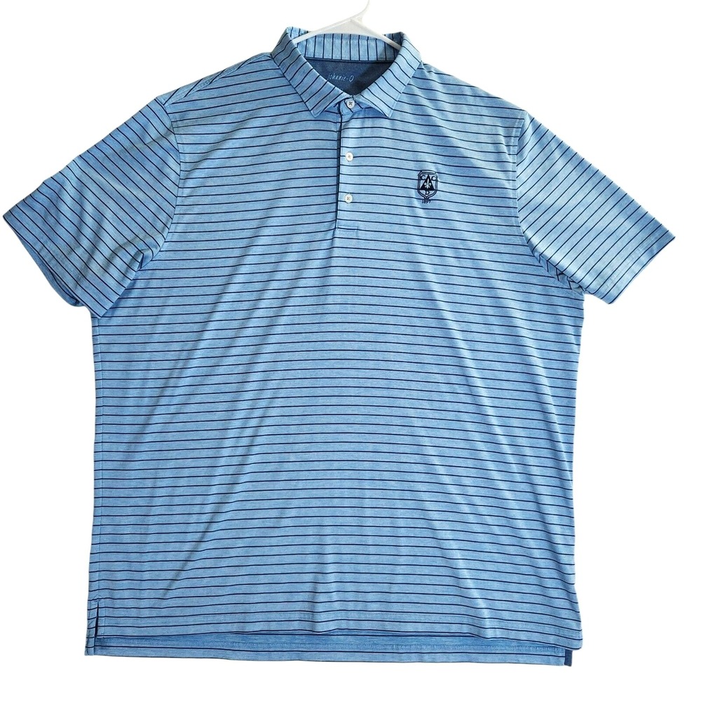 Johnnie O Polo Shirt Men's 2XL Blue Stripe Performance Detroit Country Club Golf - Picture 11 of 12